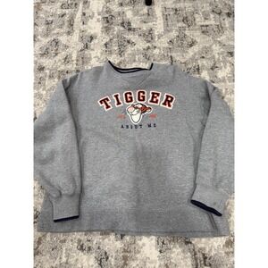 Vintage 90's Disney Tigger It's All About Me Embroidered Grey Sweat Shirt - Med